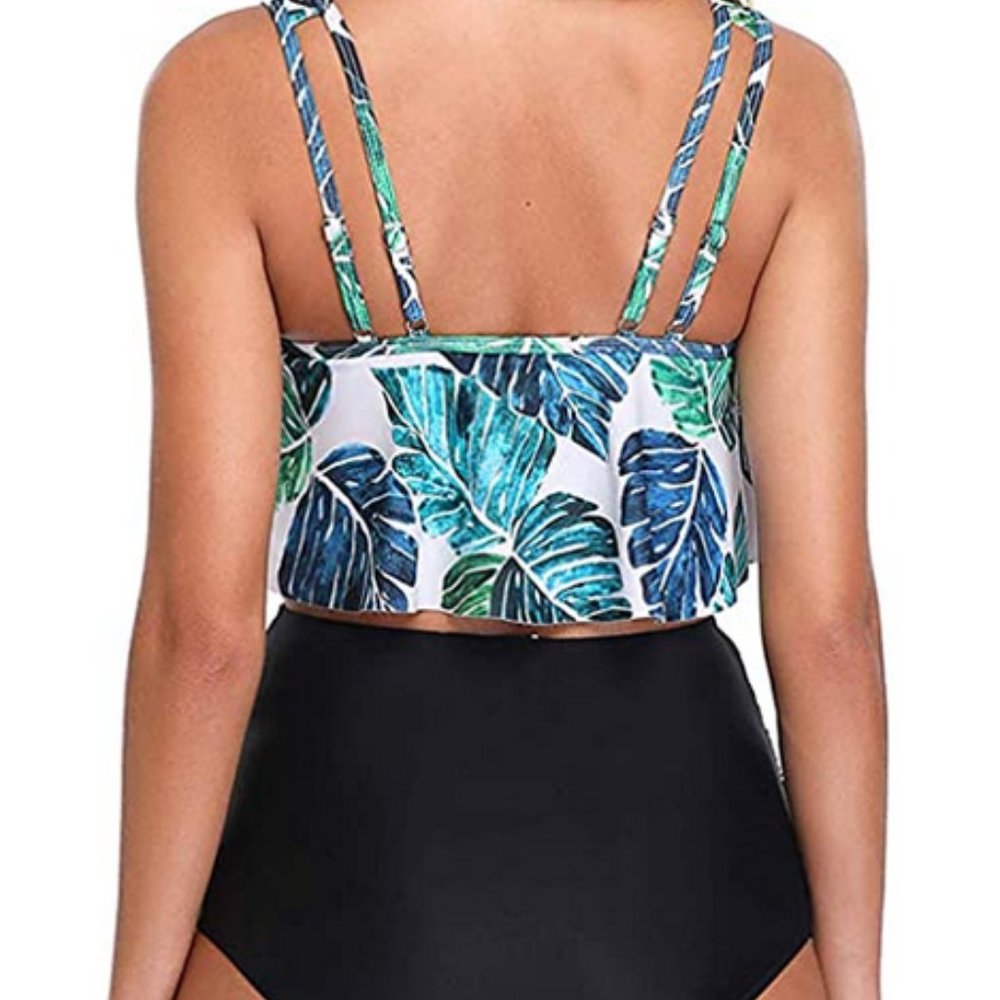 Women High Waisted Swimsuit Flounce Swimwear Racer - Picture 3 of 3
